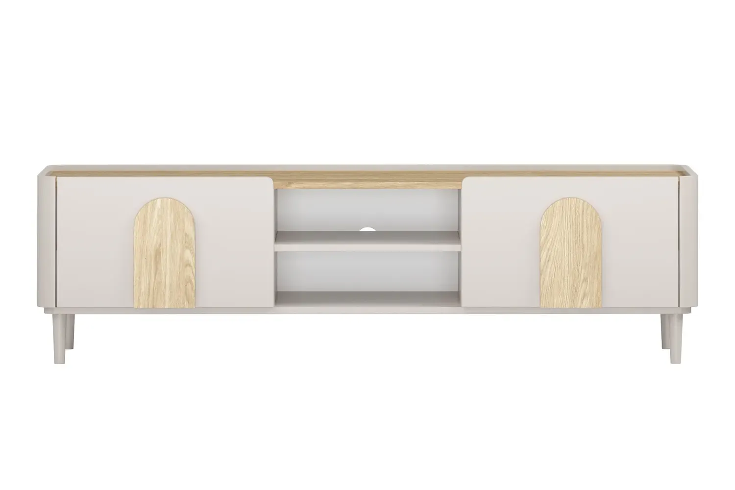 Szafka RTV z klapą i szufladą AMILIO 170 - cashmere dąb olejowany uchwyty dąb jasny nogi cashmere - B_169224