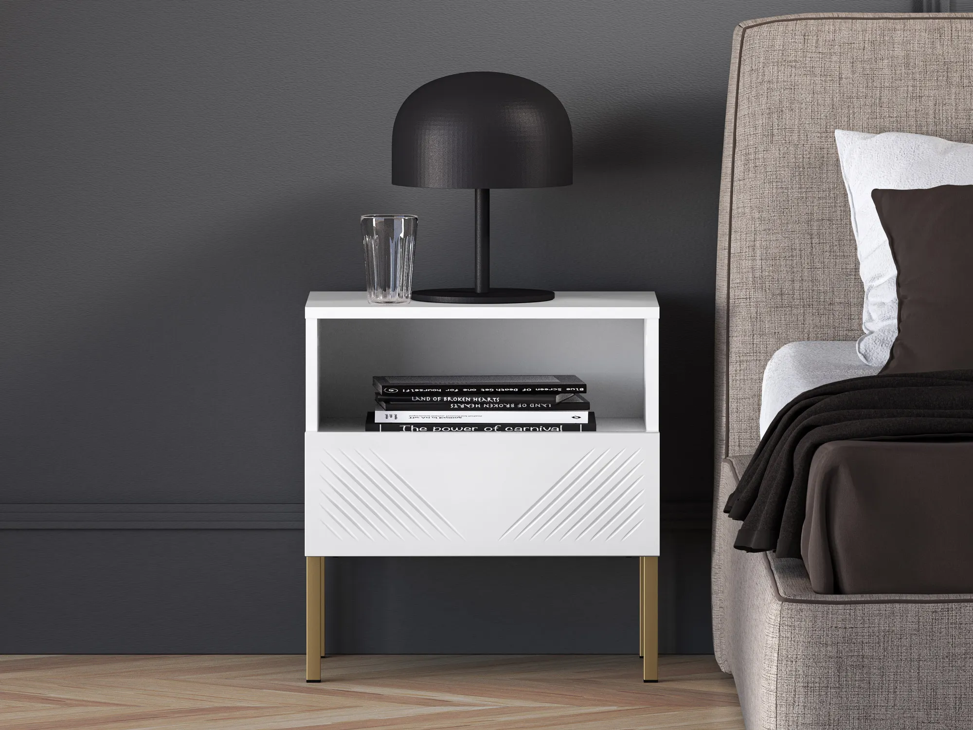 Szafka nocna z szufladą CLEARING 05 biały alpejski, noga-złoty - 1CLEA05-001-04