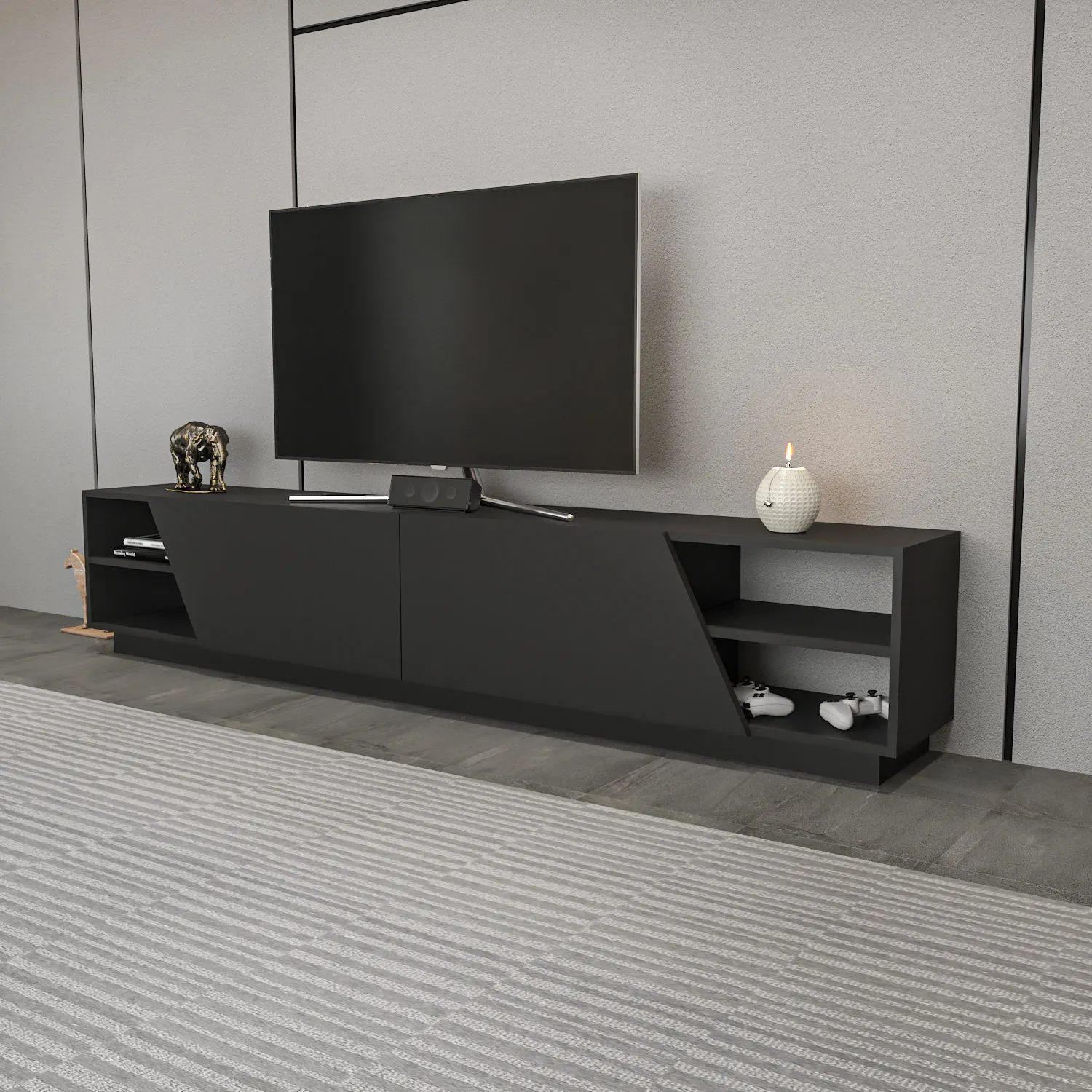 Szafka RTV 2-drzwiowa RHODES 240 cm antracytowa