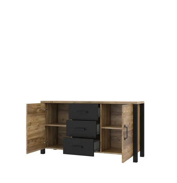 Komoda 2-drzwiowa z szufladami OLIN 147 cm czarna appenzeller — zdjęcie 3