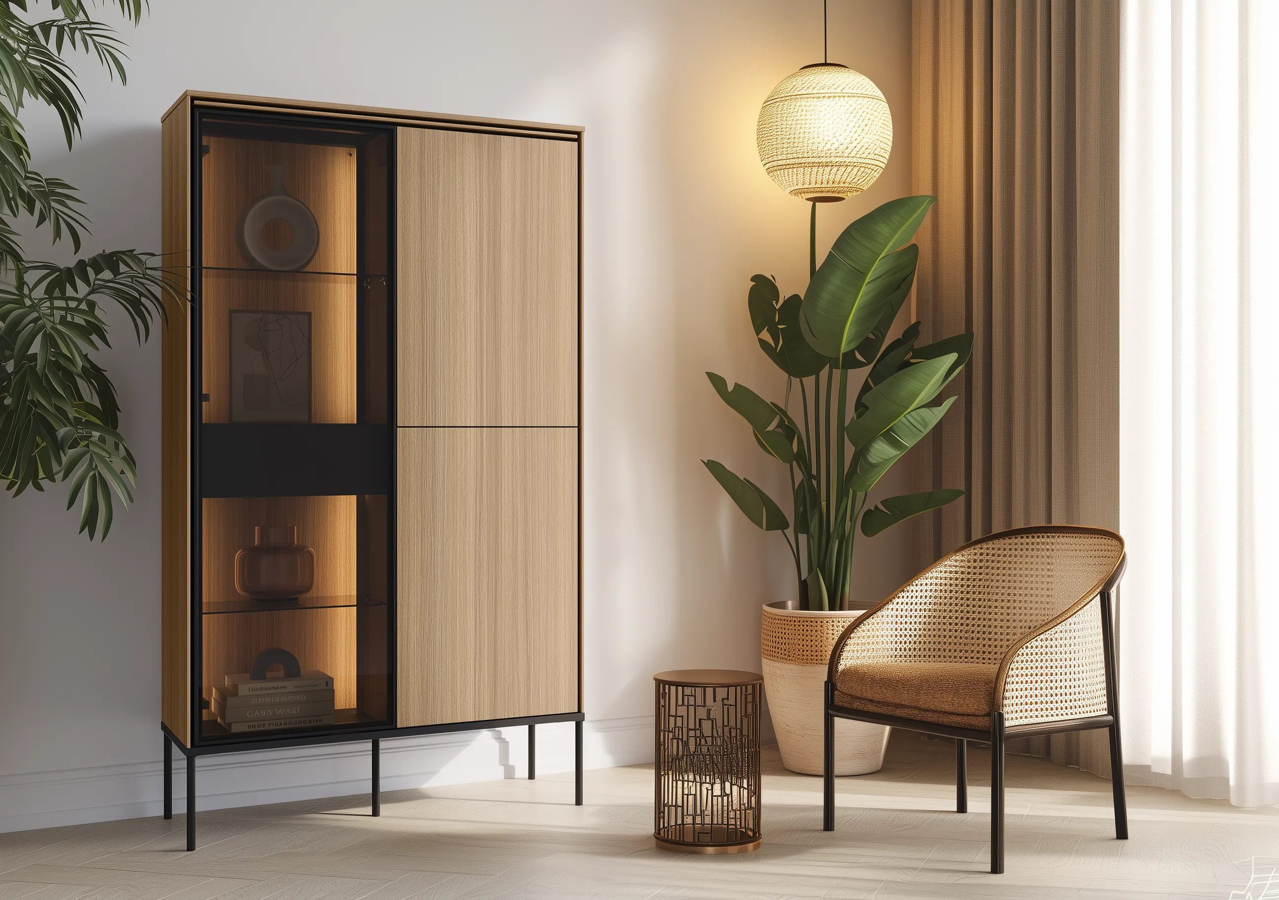 Wysoka komoda VISSO VI-01 91cm dąb linearny - VI1DL