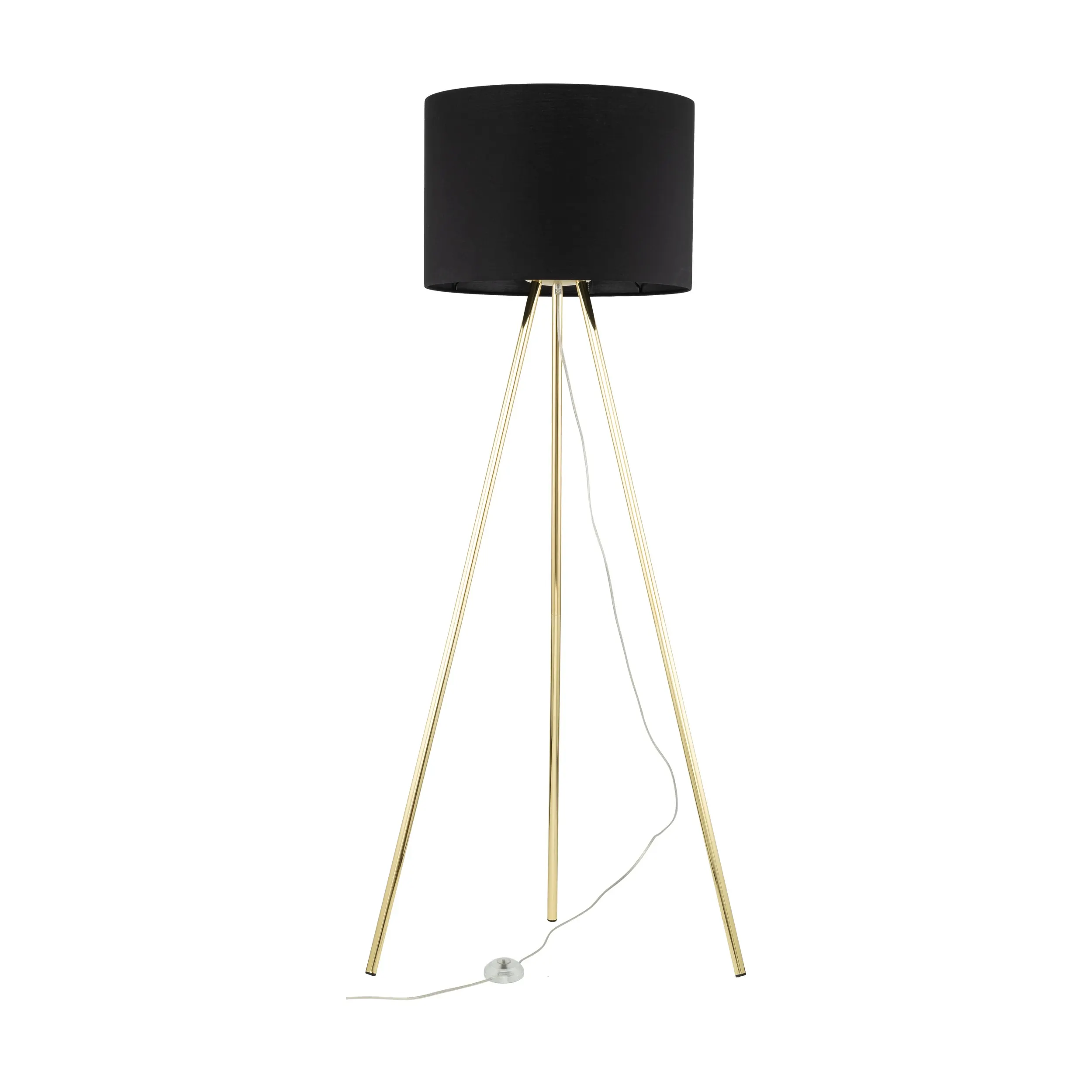 Lampa podłogowa UMBERTO złota metalowa podstawa z czarnym abażurem z tkaniny 155x50cm