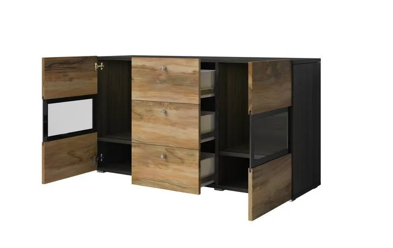 Komoda 2-drzwiowa z szufladami BAROS 132x70x39 orzech satynowy - 24Z6BM26