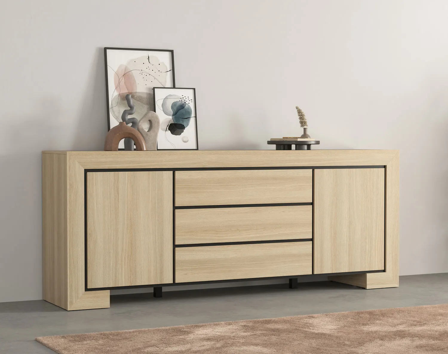 Komoda 2-drzwiowa z szufladami CUBA II 225 cm dąb samdal — zdjęcie 7