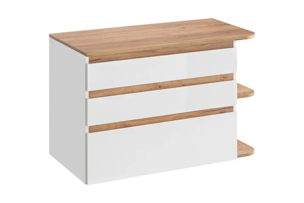 Szafka pod umywalkę z 3 szufladami PLATINUM biała, dąb złoty craft 94x64x50cm