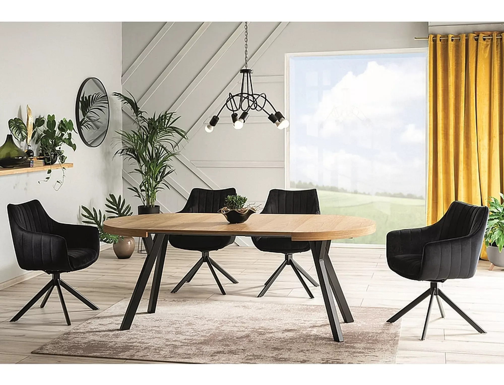 Stół okrągły rozkładany DOMINGO FI100 (150-200-250) dąb, czarny - DOMINGODBFI100