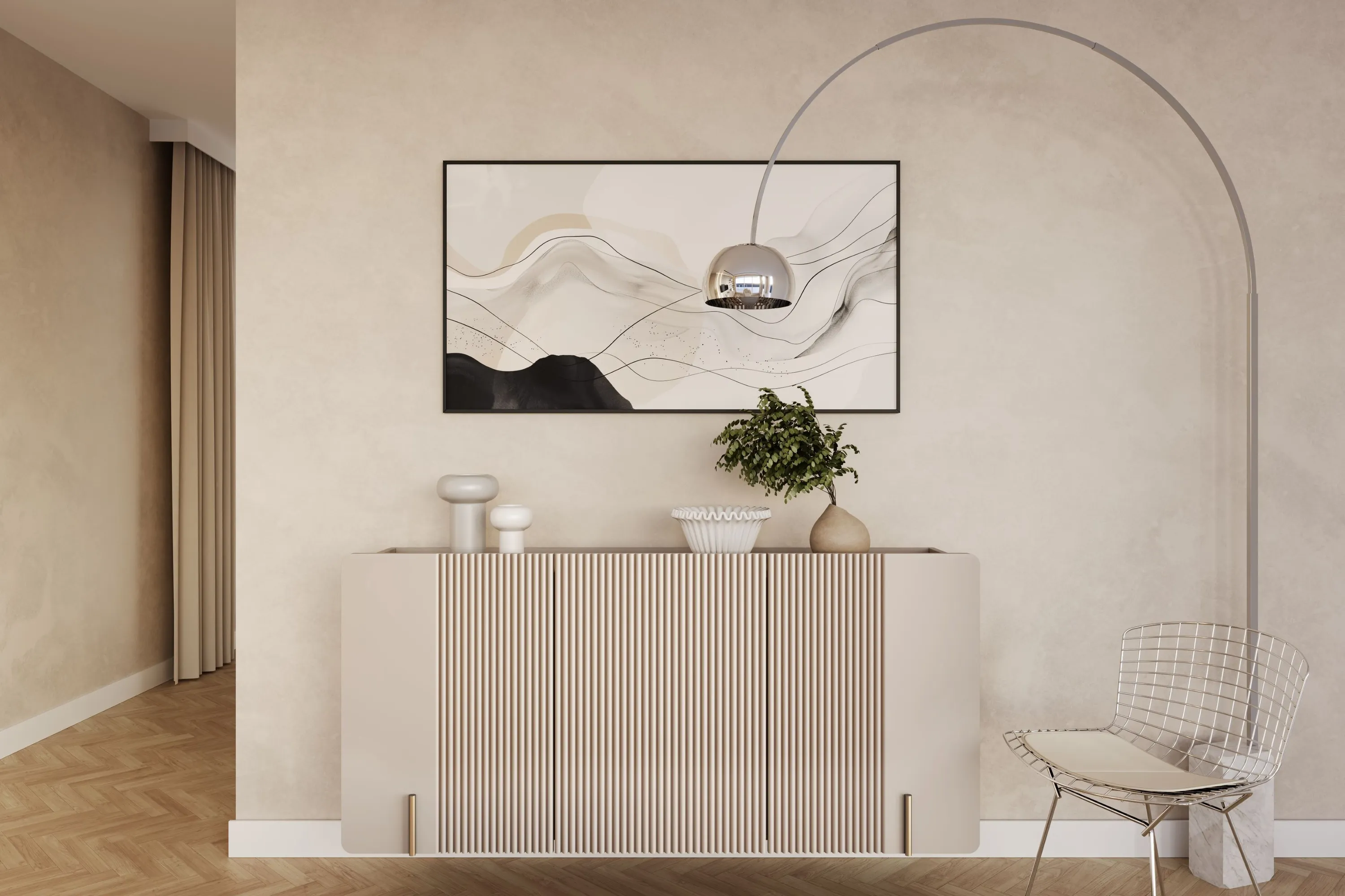 Komoda wisząca 3-drzwiowa MALMI 150cm - kaszmirowy - złoty - B_167026