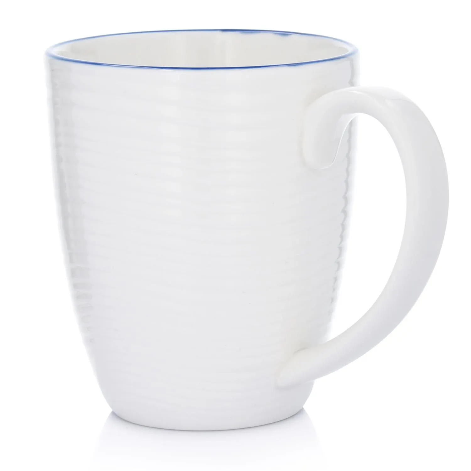 kubek, biały, ceramiczny, gładki, niebieska linia