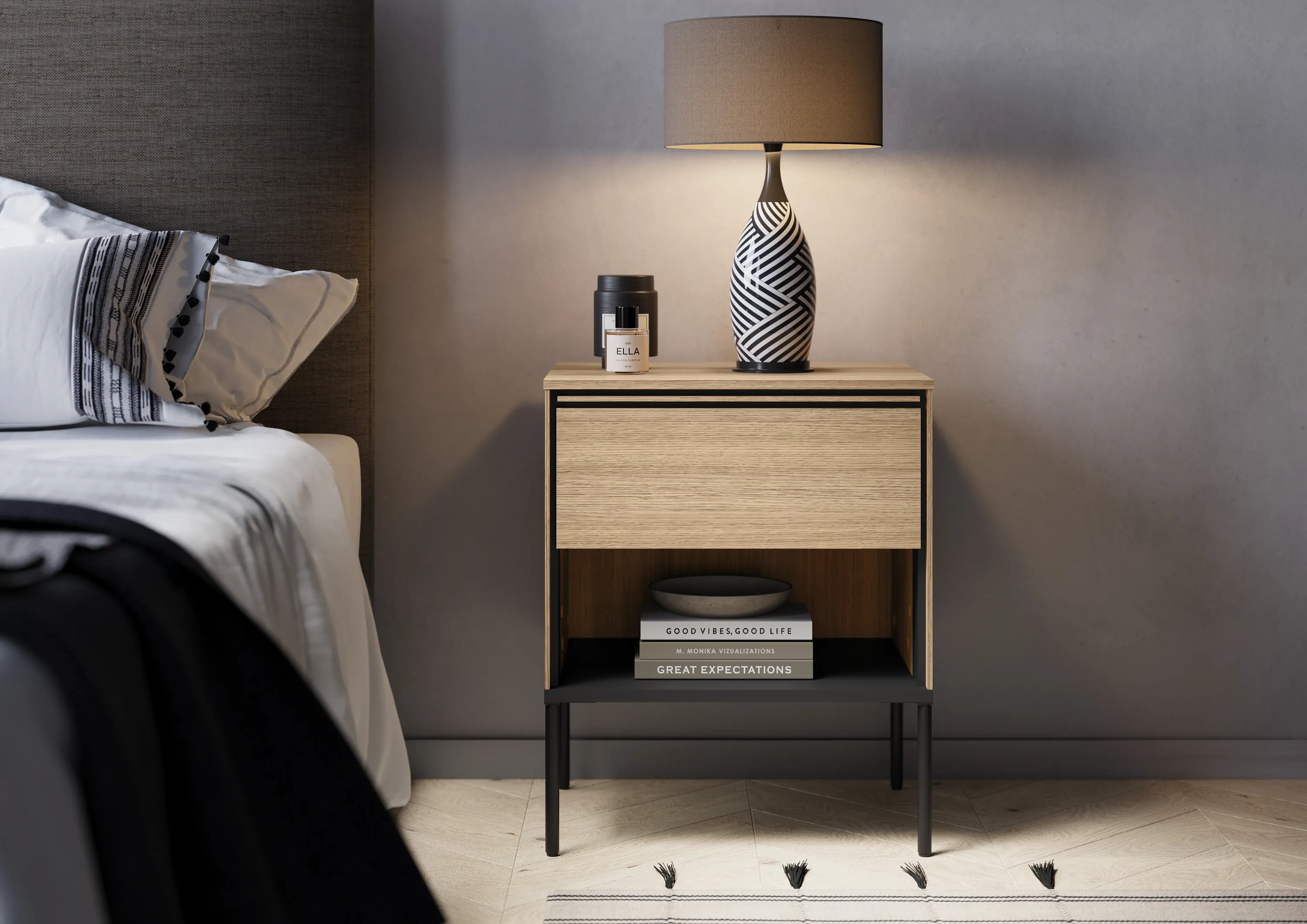 Szafka nocna z szufladą VISSO VI-10 dąb linearny - VI10DL