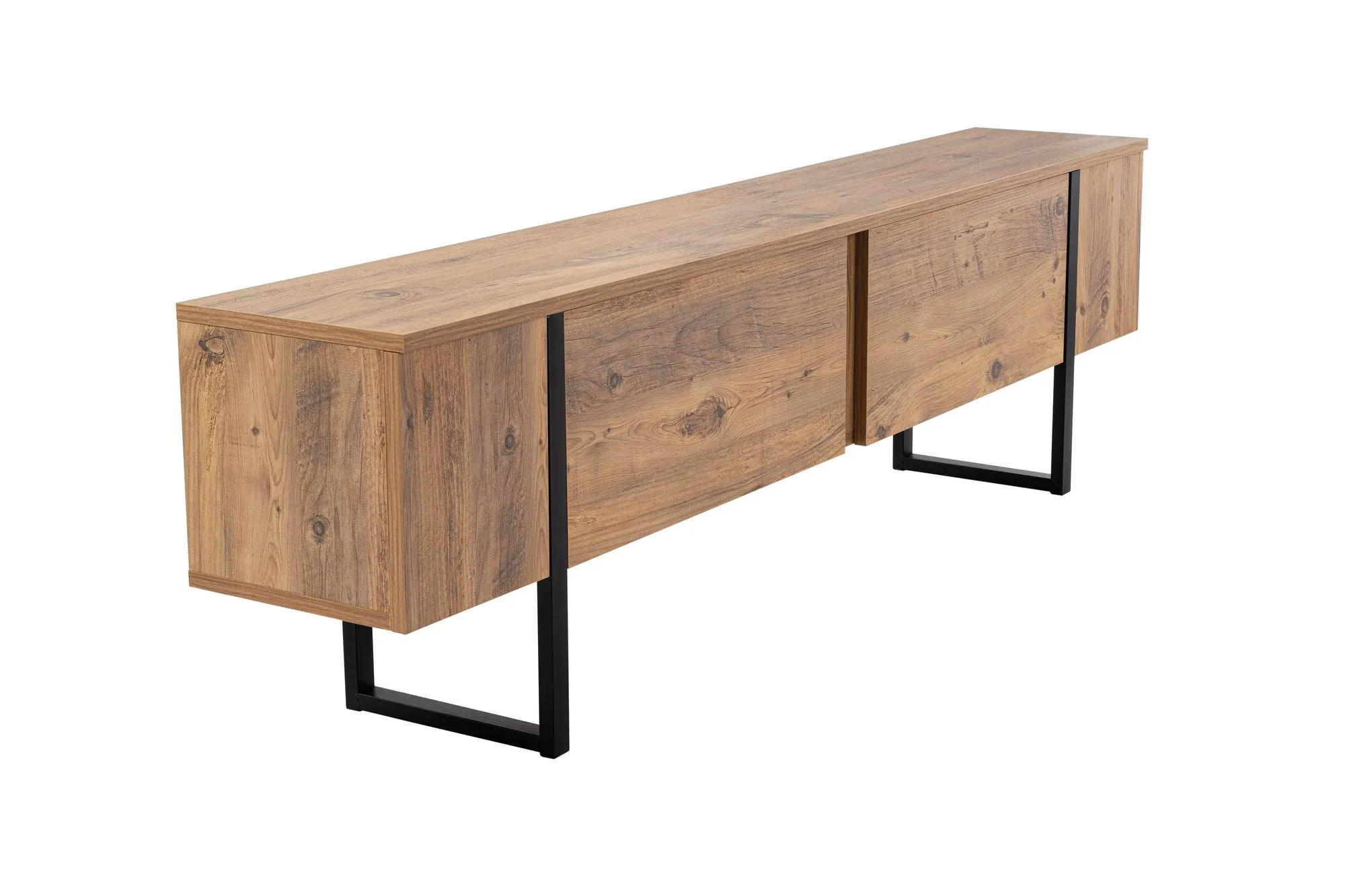 Szafka RTV drewniana 2-drzwiowa SERENITY 180 cm sosna atlantycka czarny stelaż