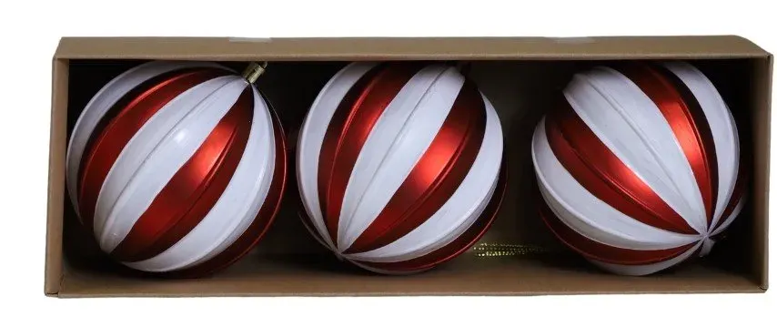 Komplet 3 bombek plastikowych 8538 czerwono-białe Komplet 3 bombek plastikowych 8538 czerwono-białe