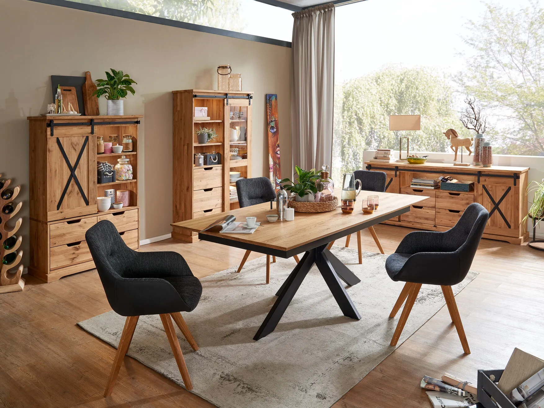 Witryna dębowa z przeszkleniem TIDY 102x179 z 3 szufladami, dąb olejowany - GK_1034240201