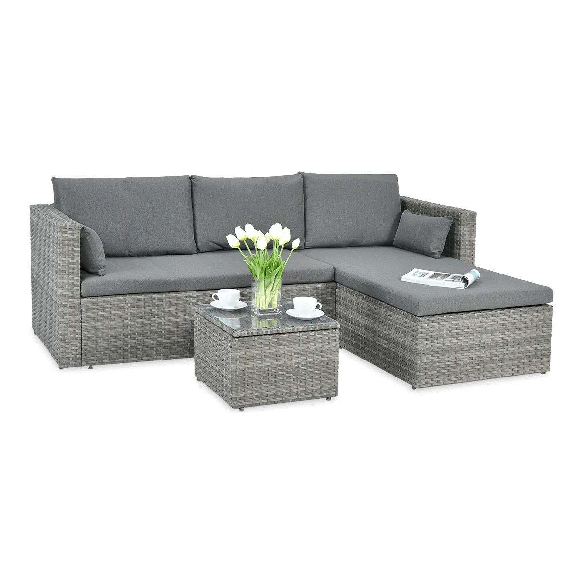 Narożnik ogrodowy modułowy LIZBONA ze stolikiem technorattan szary