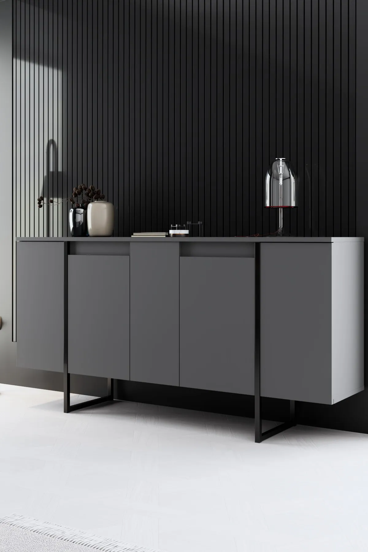 Komoda 4-drzwiowa LUXE 160 cm antracytowa czarny stelaż — zdjęcie 4