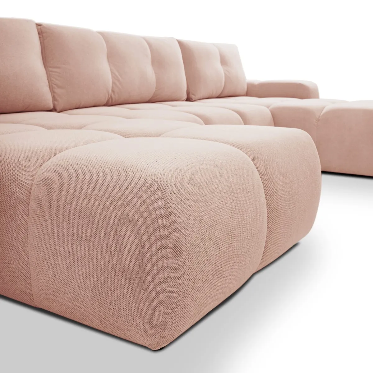 Narożnik rozkładany z pojemnikiem SOHO U CURIO 395 cm pikowany różowy - SOHO_NAR_CURIO60_U