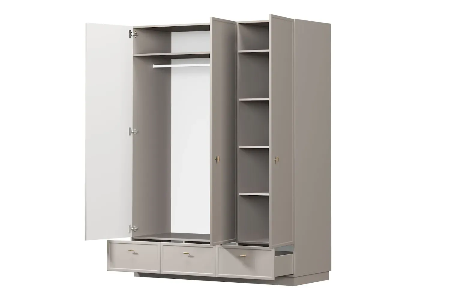 Szafa 3-drzwiowa z 3 szufladami LORINI 150 - cashmere T-bar złoty cokół - B_166717