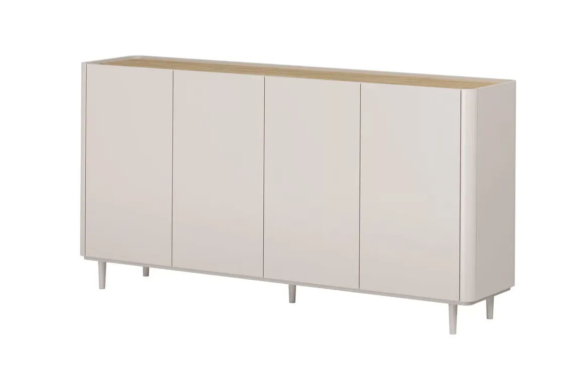 Komoda 4-drzwiowa ELIVO 200cm drewniane nóżki cashmere dąb olejowany