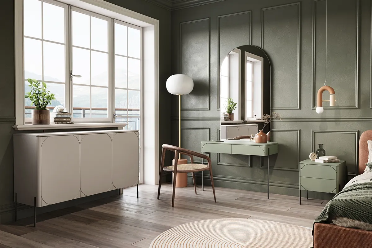 Komoda SONATIA 150 z 4 szufladami - kremowa - czarne nogi - B_149093