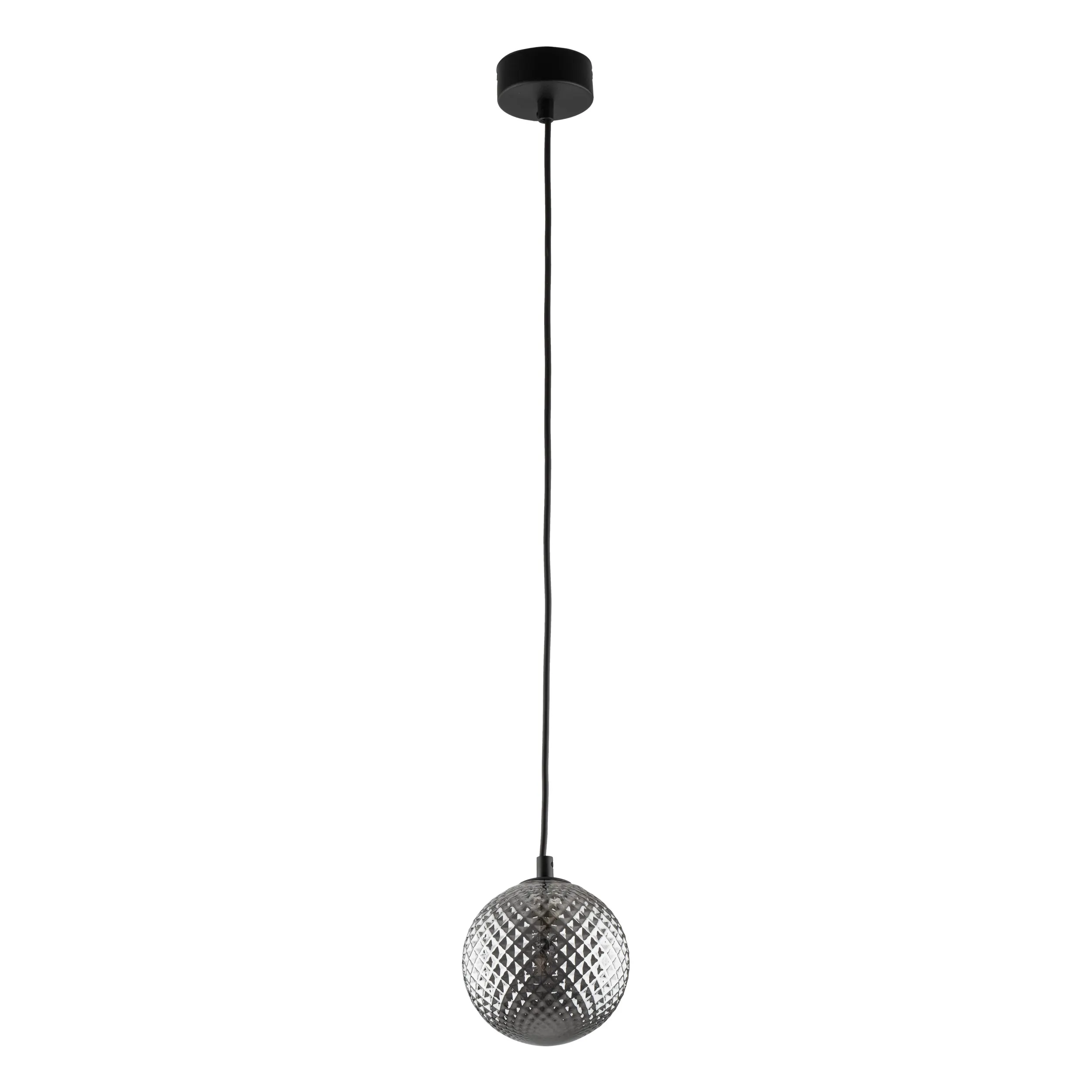 Lampa wisząca ELENA czarna z szarym kryształowym szklanym okrągłym kloszem 160x15cm