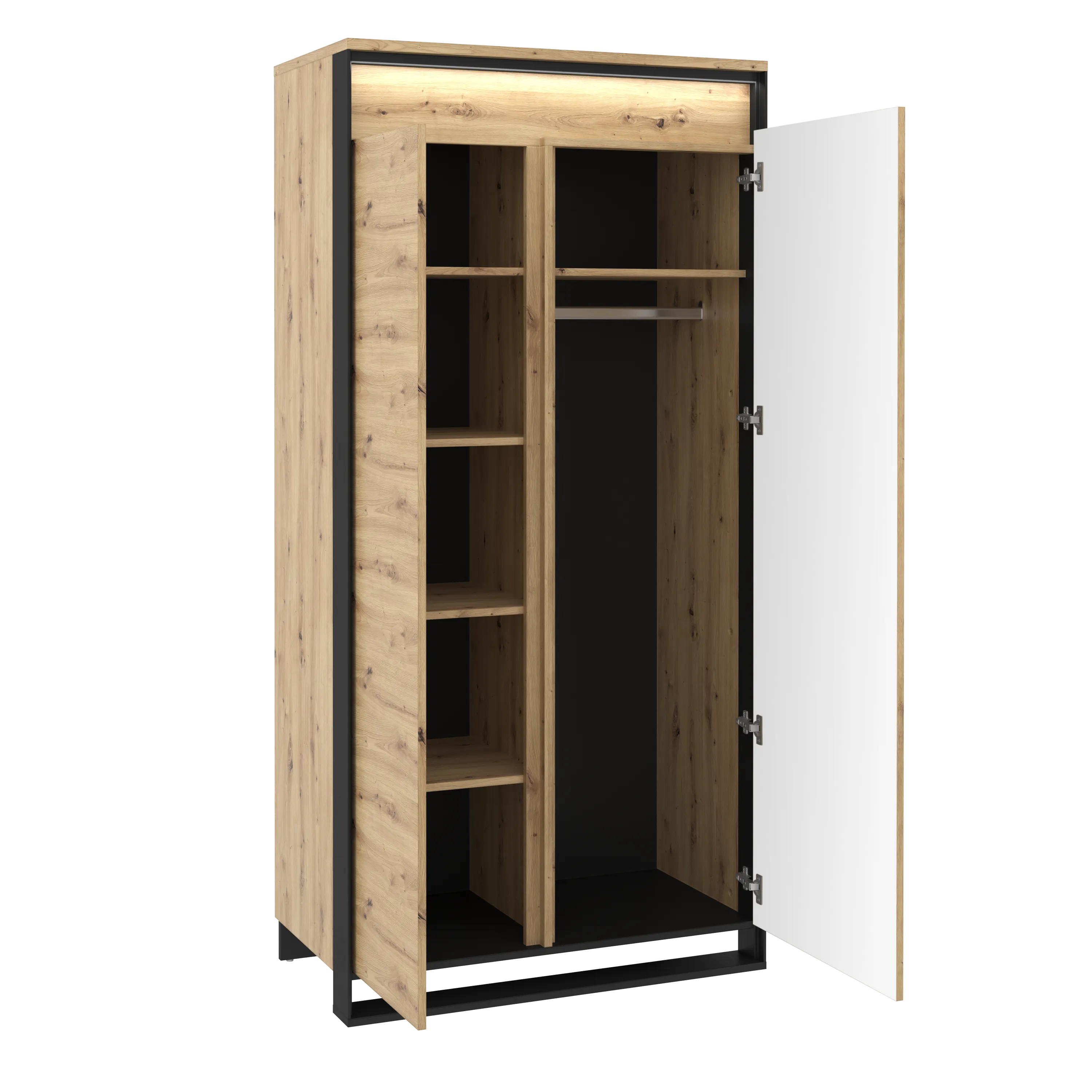 Szafa 2-drzwiowa 95cm LED Quant QA-01 dąb artisan/czarna - QA1DAC