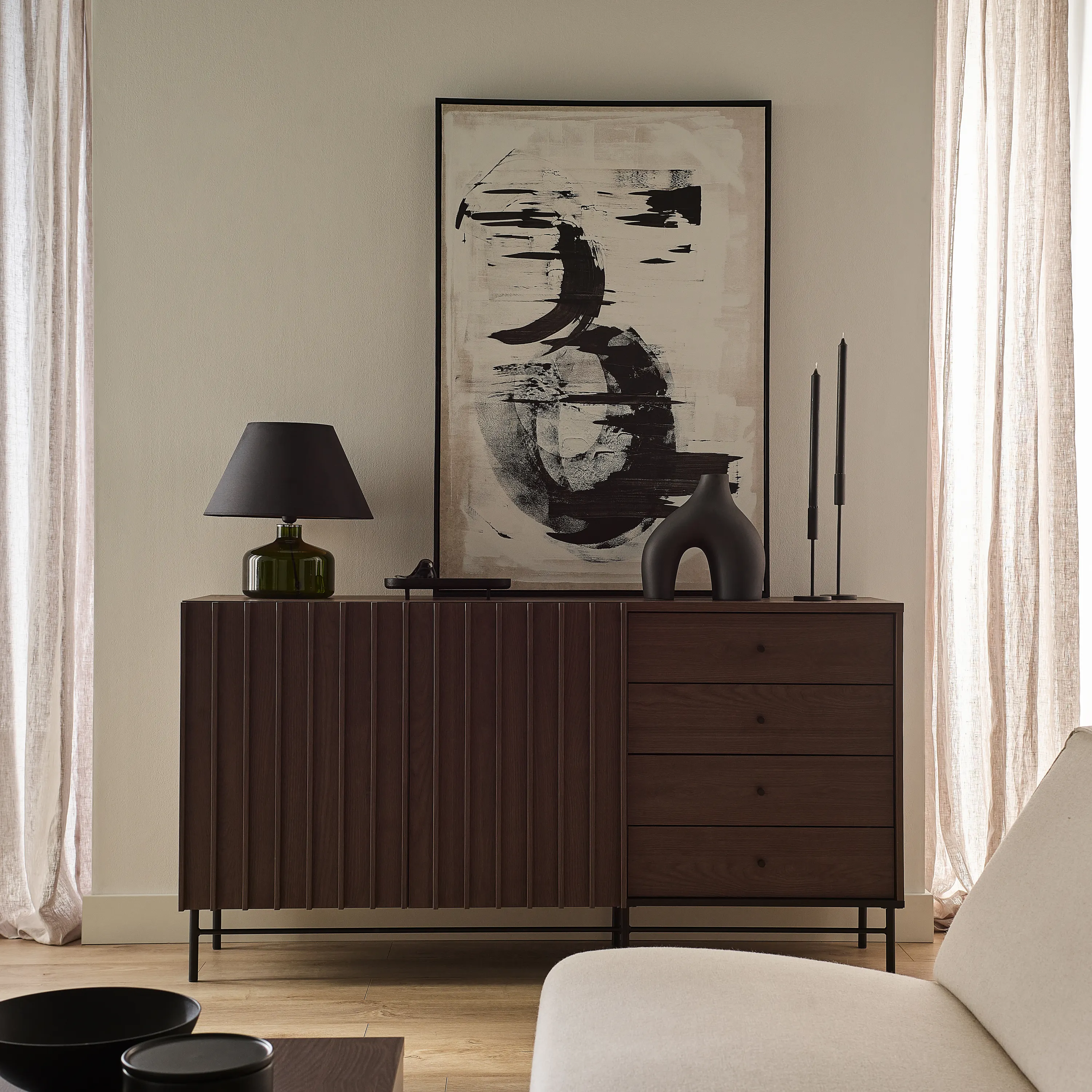 Komoda z szufladami Piemonte PE-07 165cm lamel jesion portlandzki/czarna — zdjęcie 8