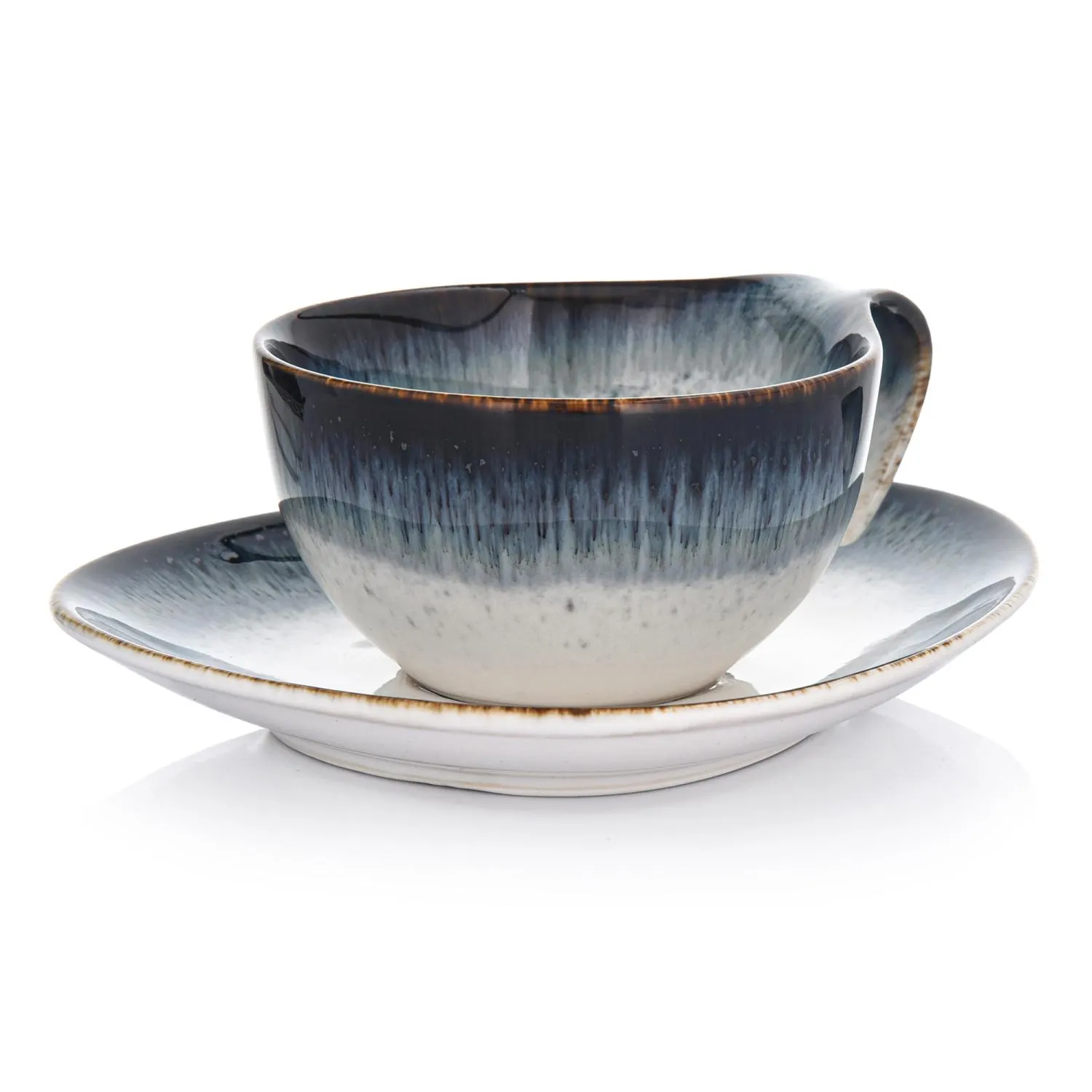 ceramiczny kubek, kielicha, niebiesko-biały, gradient kolorów, zestaw filiżanka z talerzykiem
