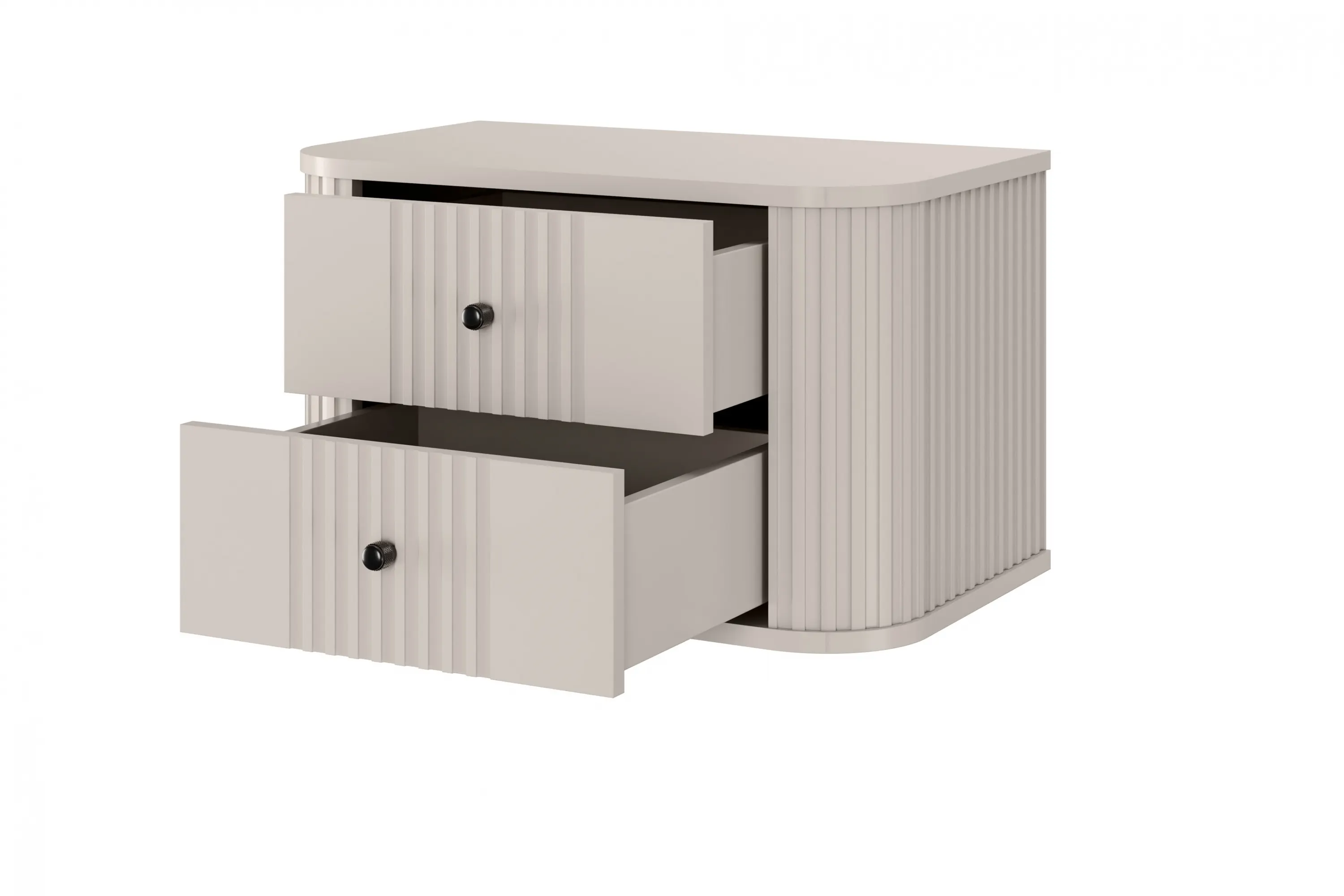 Szafka nocna wisząca z 2 szufladami VESPER 56 zestaw 2 sztuk ryflowany front - cashmere czarne uchwyty - B_163835