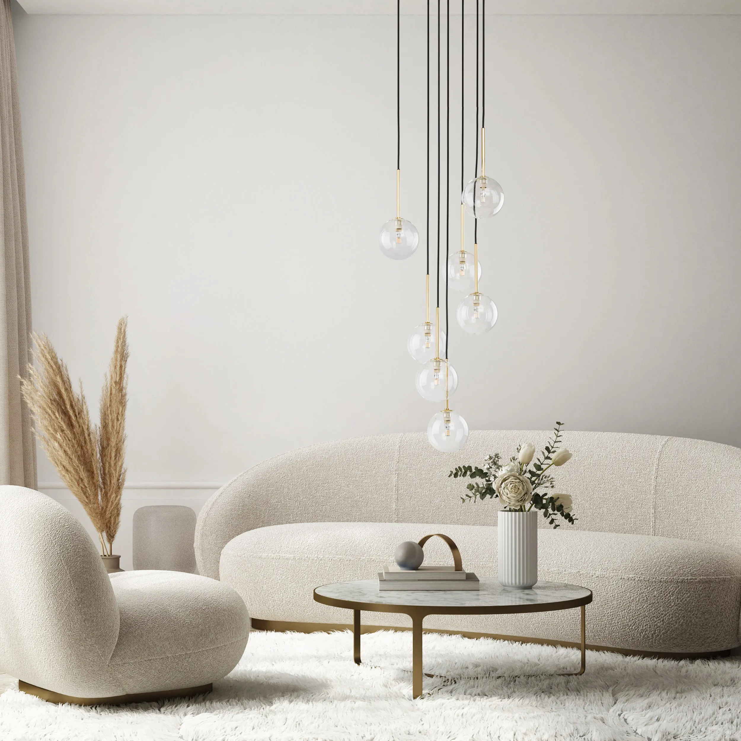 Lampa wisząca NILOS czarna ze złotymi elementami i okrągłymi kloszami 97x35cm - TK_5362