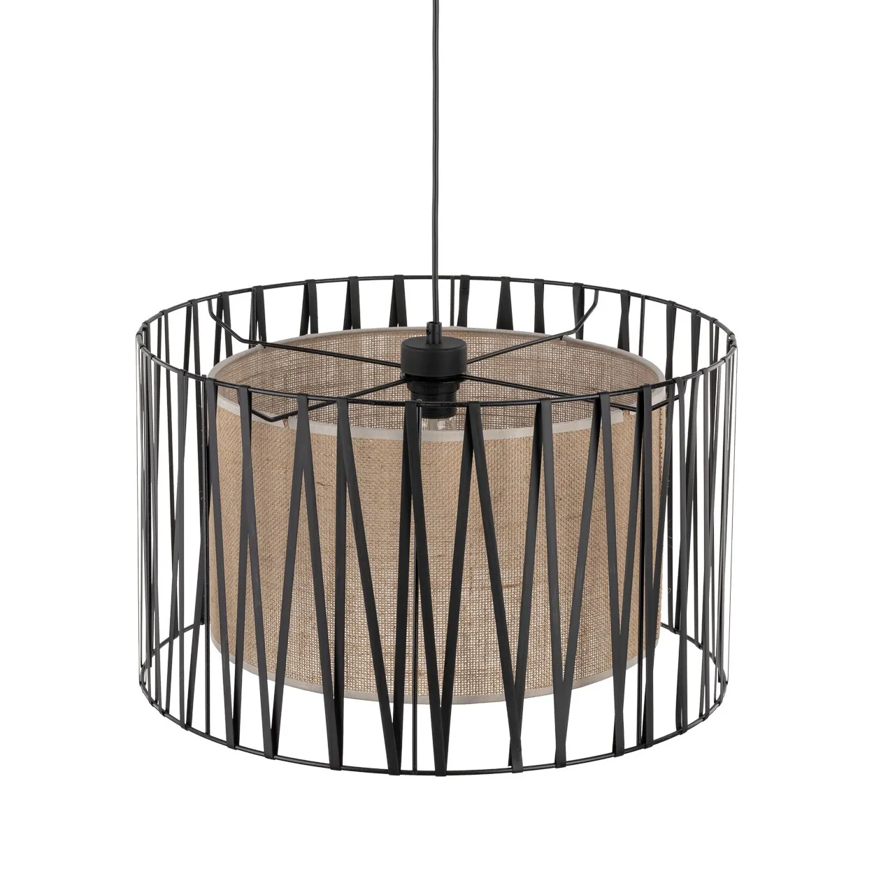 Lampa wisząca HARMONY czarna z brązowym kloszem z tkaniny 120x50cm - TK_4557