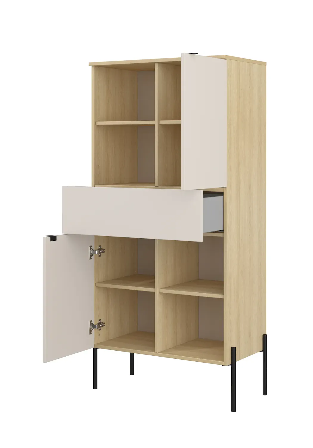 Komoda wysoka 2-drzwiowa z szufladą ORE dąb lindberg kaszmir czarne nóżki - 24LKOG42