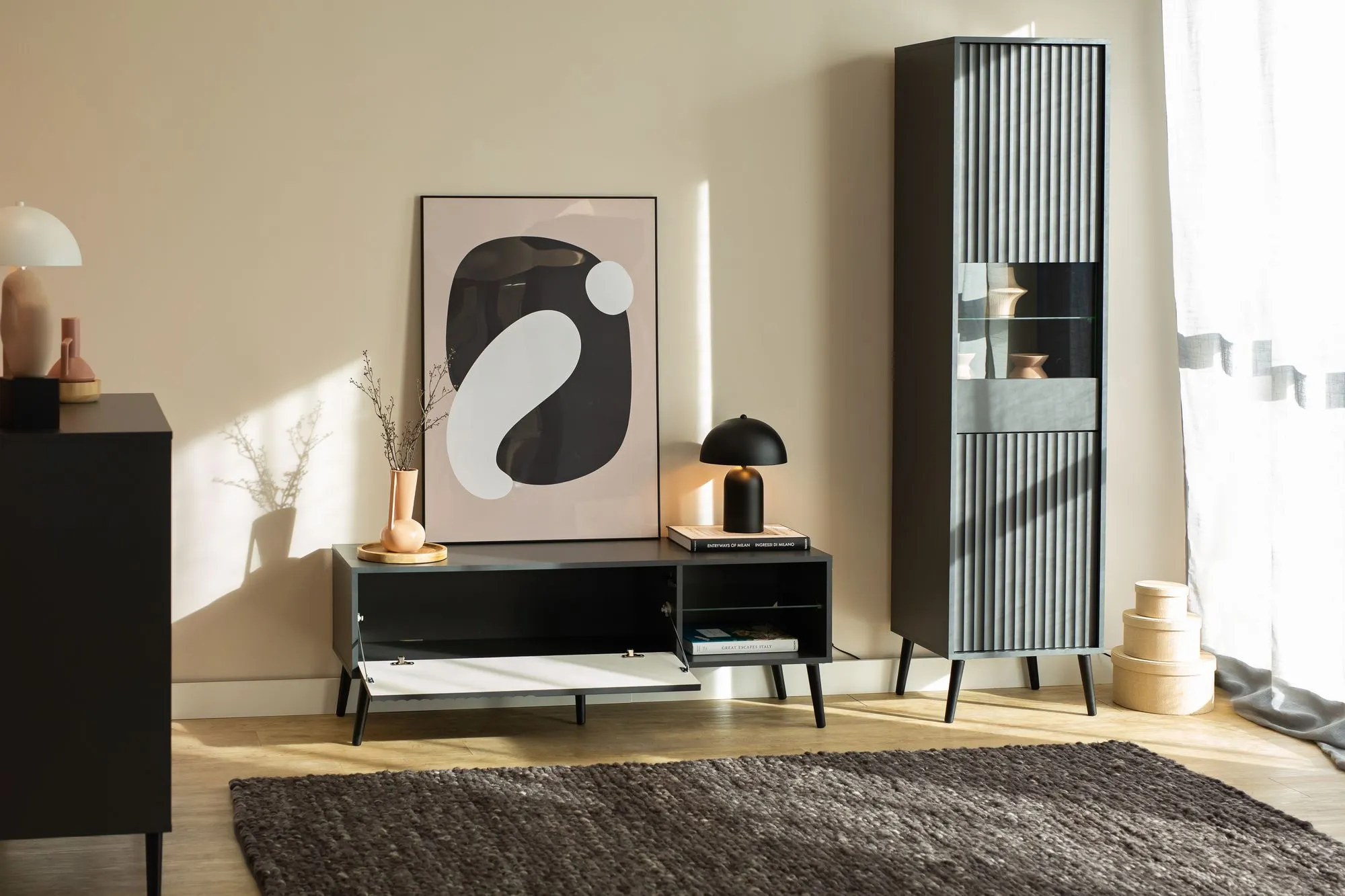 Szafka RTV 1-drzwiowa z półką BARCELONA 135cm antracyt - INT_5003185