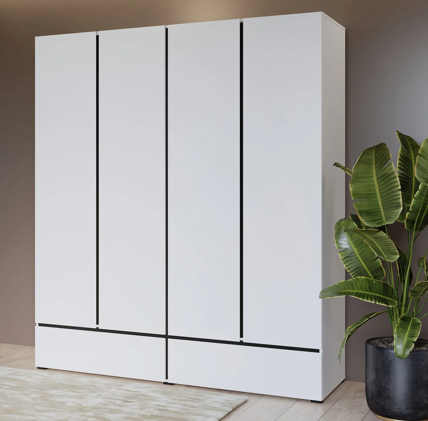 Szafa 4-drzwiowa z szufladami CROSS S 180x210 biało-czarna - 249WMY20