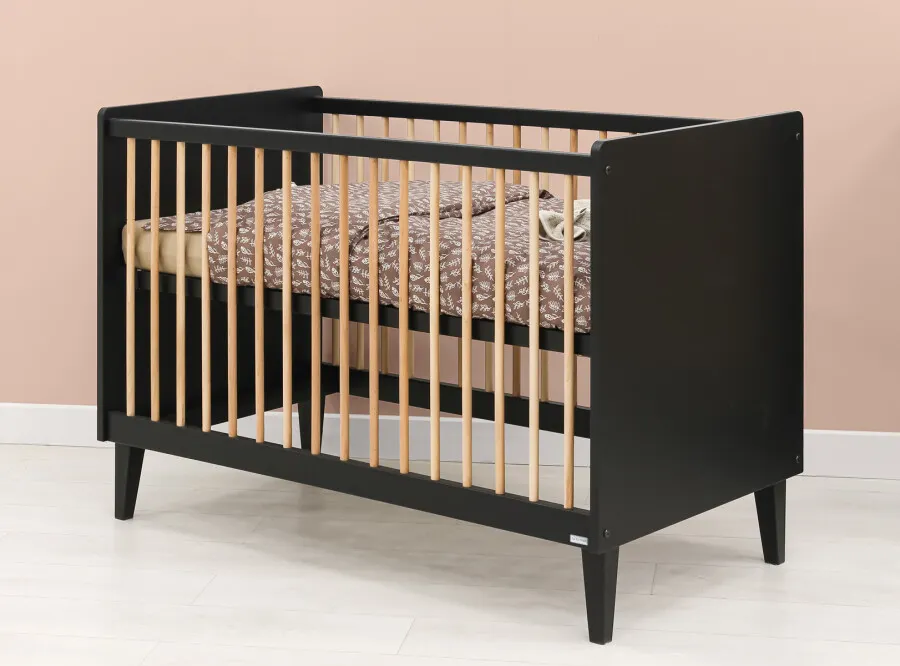 Łóżeczko niemowlęce XENA regulacja wysokości 70x140 efekt dębu/czarne - BAN_XEN-5