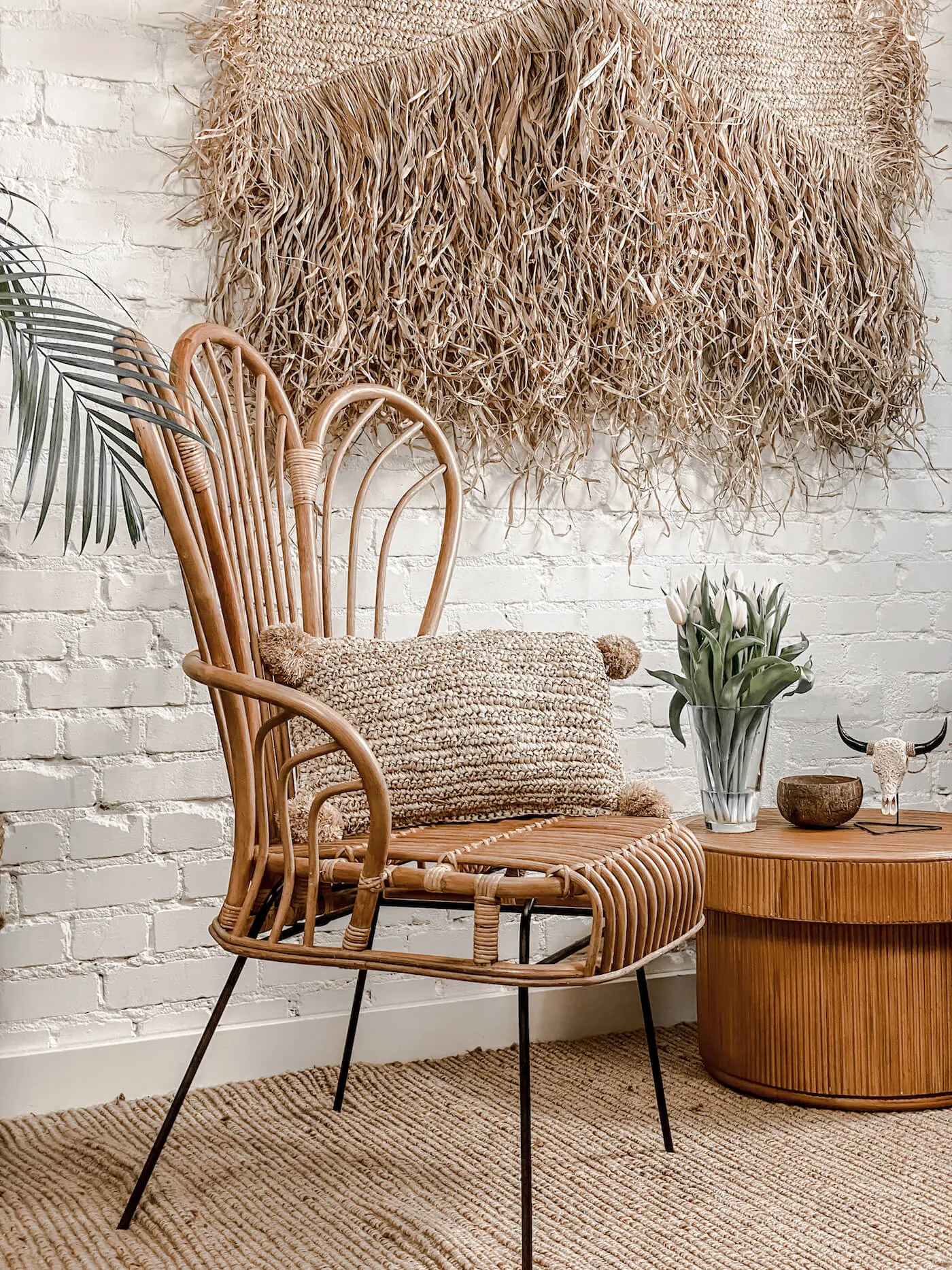 Fotel rattanowy LOTUS naturalne/czarne metalowe nogi - MMRC002