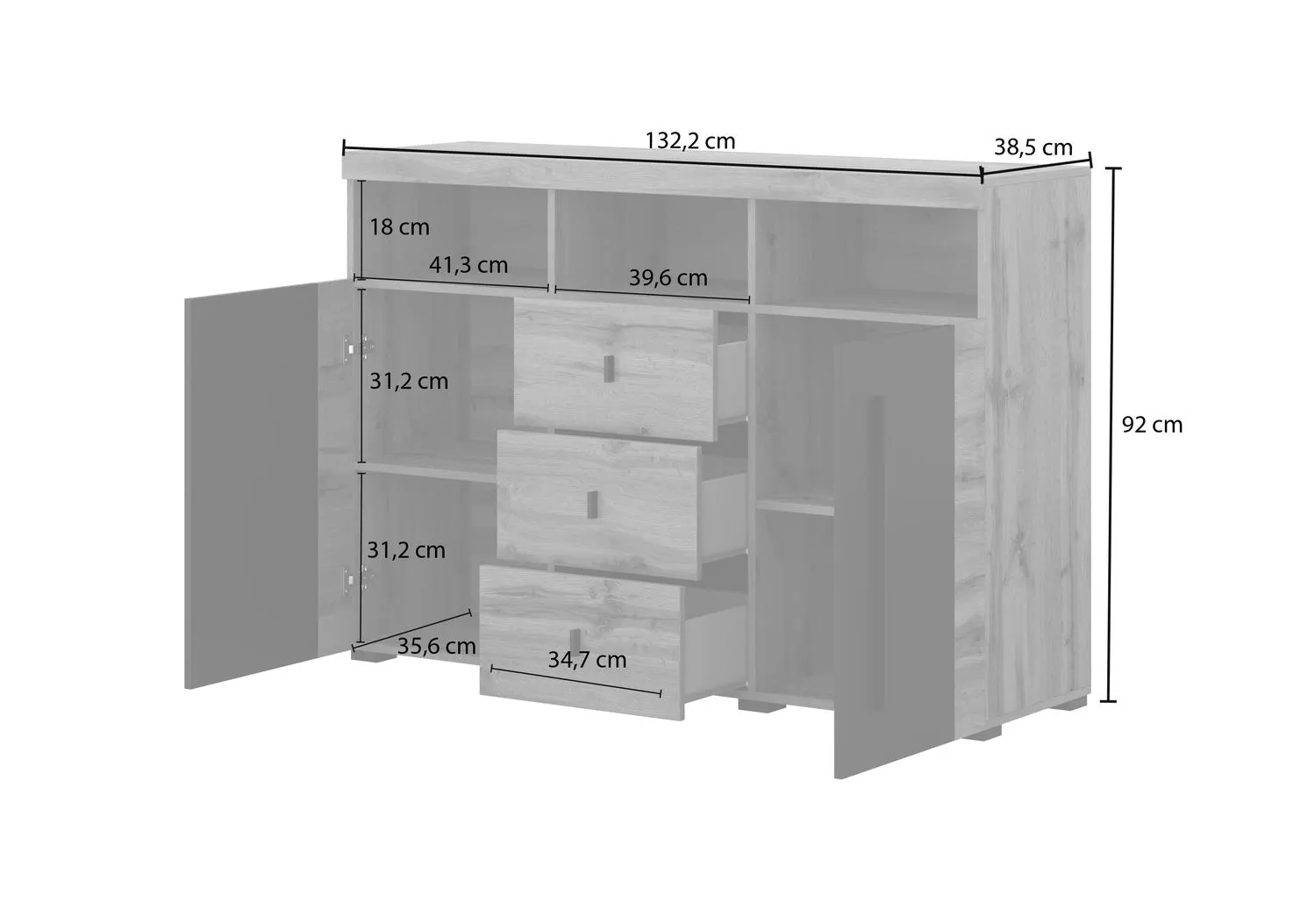 Komoda 2-drzwiowa z szufladami ROGER 2D3S (132cm) dąb wotan - 22N2ZH43