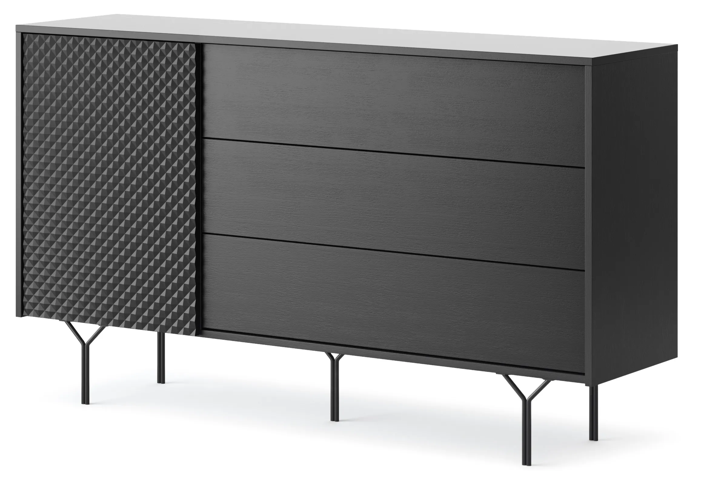 Komoda 1-drzwiowa z 3 szufladami 144 cm RAVEN Grafit, Czarny