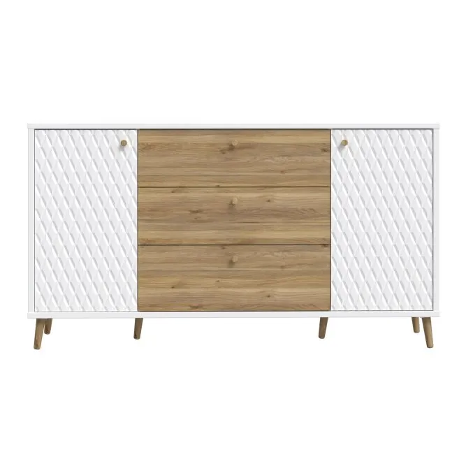 Komoda AKSANA szeroka 2-drzwiowa z 3 szufladami - dąb mauvella, biały - AKNK232-M992