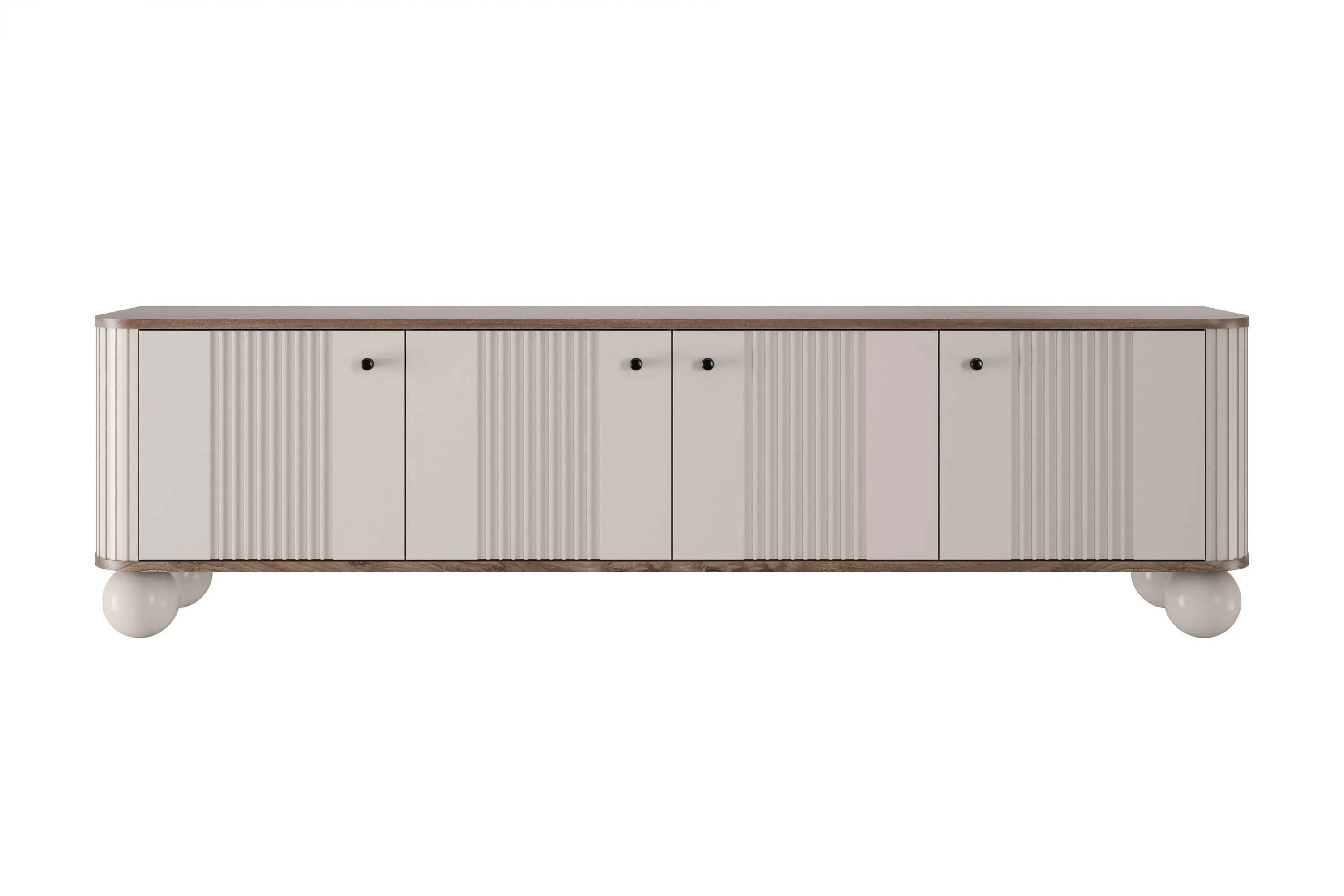 Szafka RTV 4-drzwiowa VESPER RTV 187 ryflowany front cashmere orzech czarne uchwyty nogi kule - B_163750