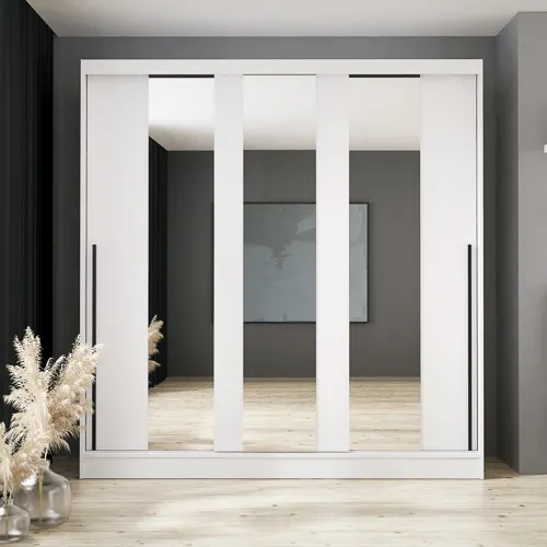 Szafa 3-drzwiowa 3 wąskie lustra ARIS drzwi przesuwne biała - INT_5002573