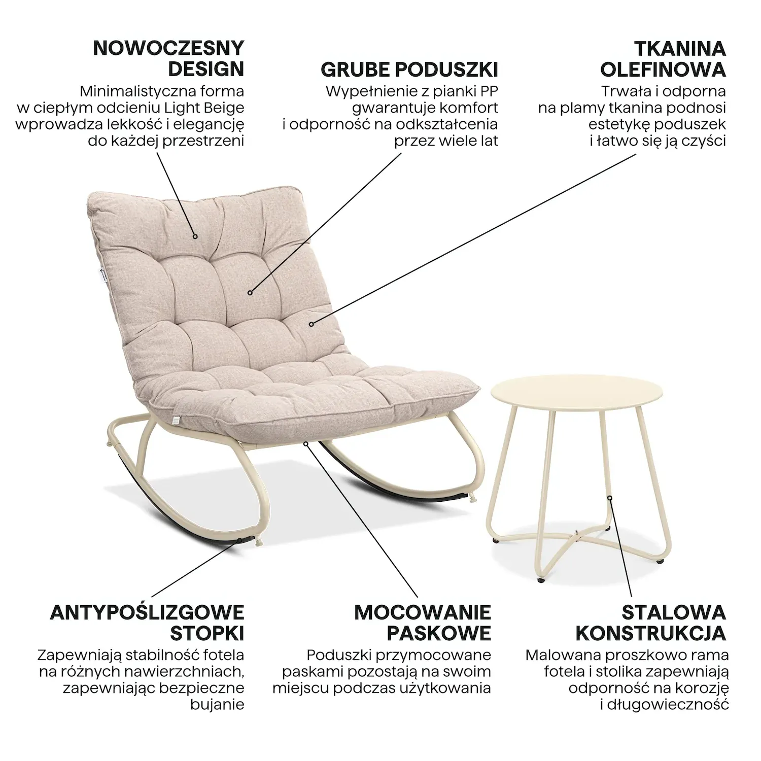 Zestaw Fotel bujany AGAVA i stolik ART jasny beż - FG007916
