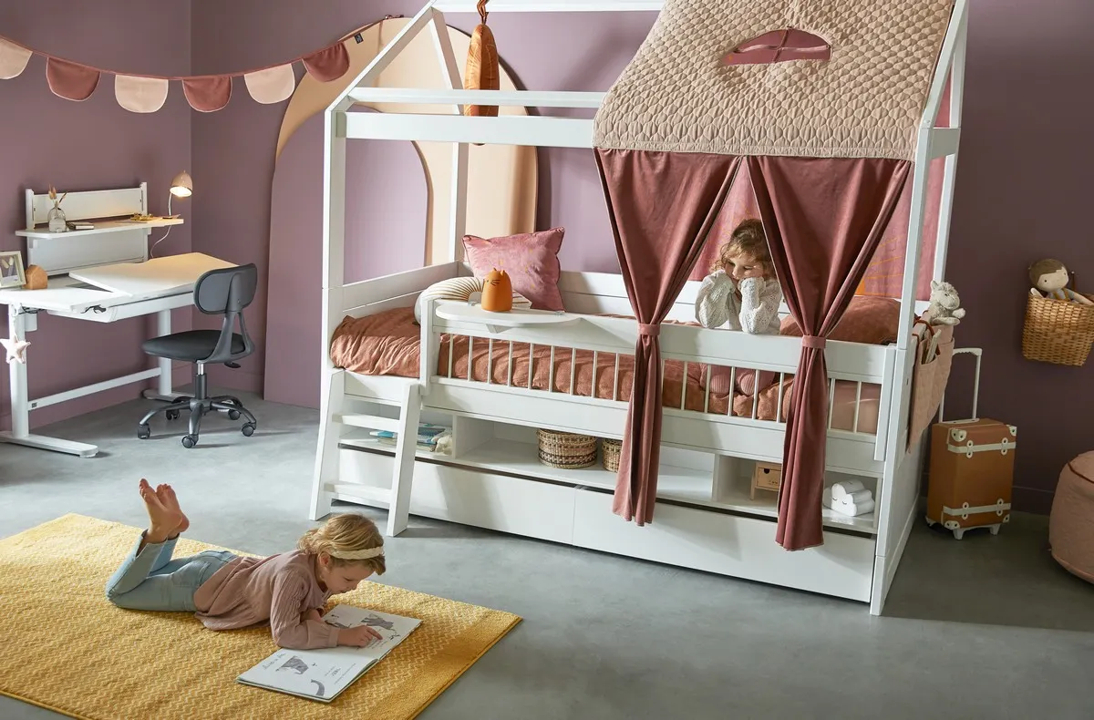 Łóżko dziecięce domek 90x200 drewniane SUNSET DREAM z akcesoriami - SUNSETDREAM1205