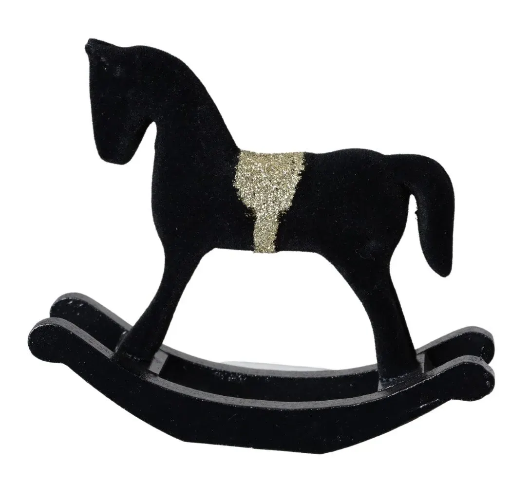 Koń na biegunach drewniany welurowy MAŁY 3222 czarny Koń na biegunach drewniany welurowy MAŁY 3222 czarny