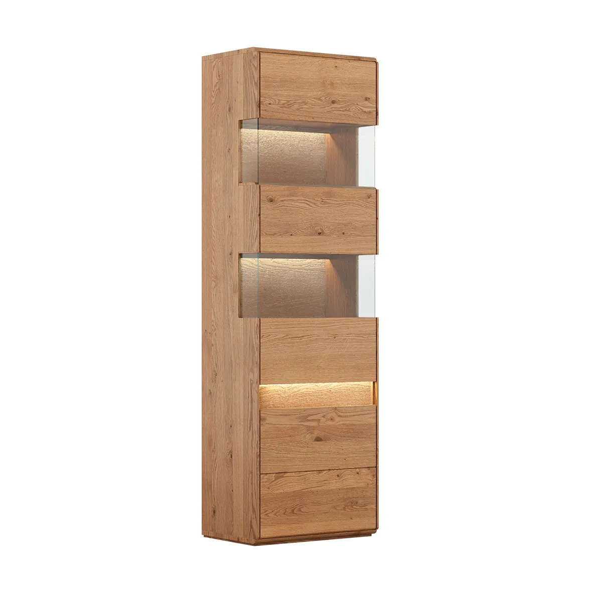 Witryna drewniana szklana DIVISIONE z oświetleniem prawa dąb olejowany