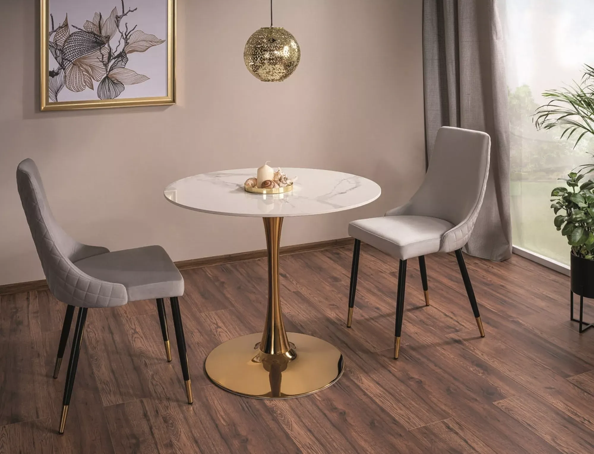 Stół okrągły ESPERO 90 cm biały efekt marmuru/złota podstawa - ESPEROCZL90