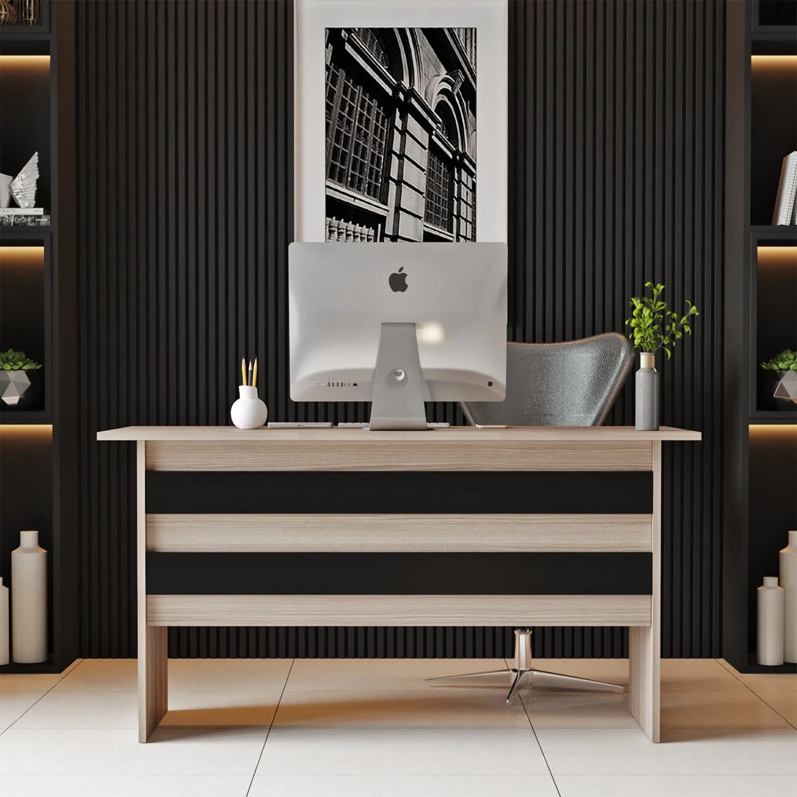 biurko, komputer, mebel biurowy, monitor iMac, lustro?