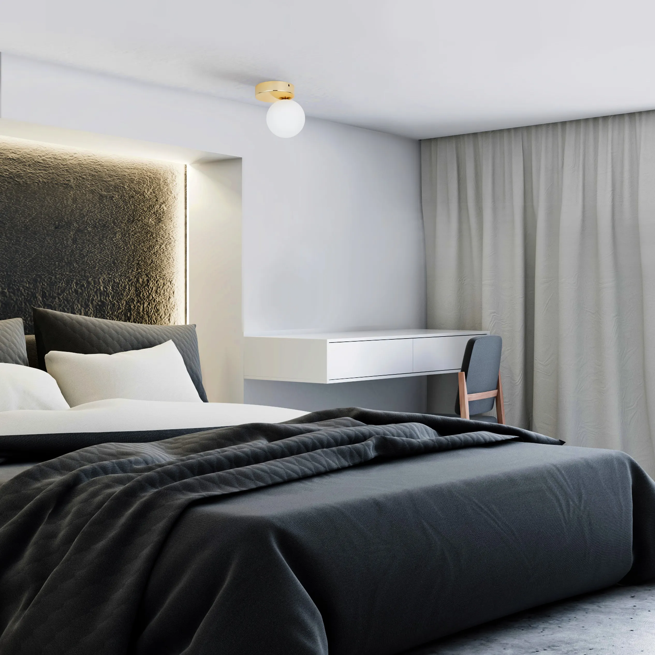 Lampa sufitowa BIANCA złota z białym okrągłym szklanym kloszem 16x15x12cm - TK_4695