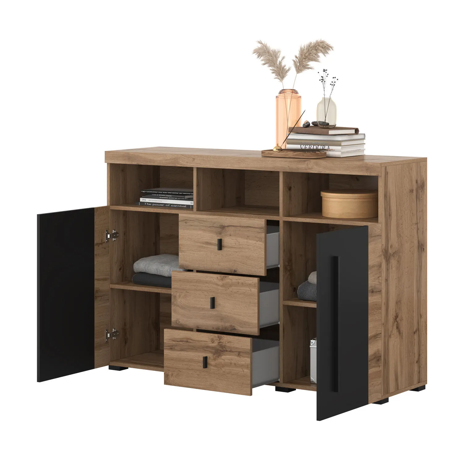 Komoda 2-drzwiowa z szufladami ROGER 2D3S (132cm) dąb wotan - 22N2ZH43