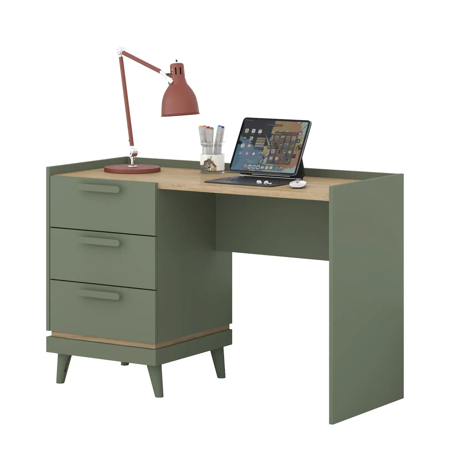 Biurko z 3 szufladami SCANDI 03 zielony-dąb olejowany - 24GDOH03