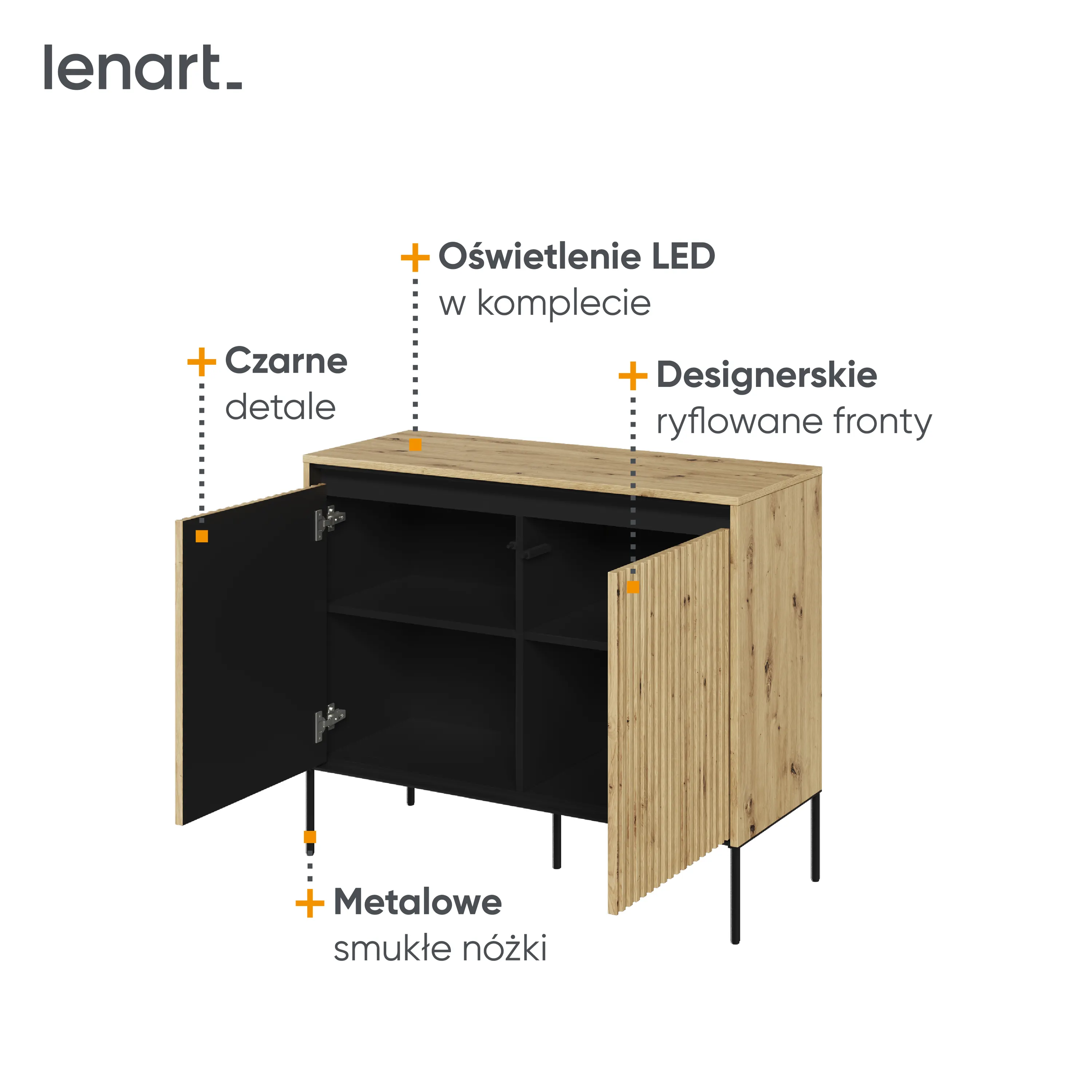 Komoda z oświetleniem TREND TR-02 2D dąb artisan/czarny - TR2DAC-V2