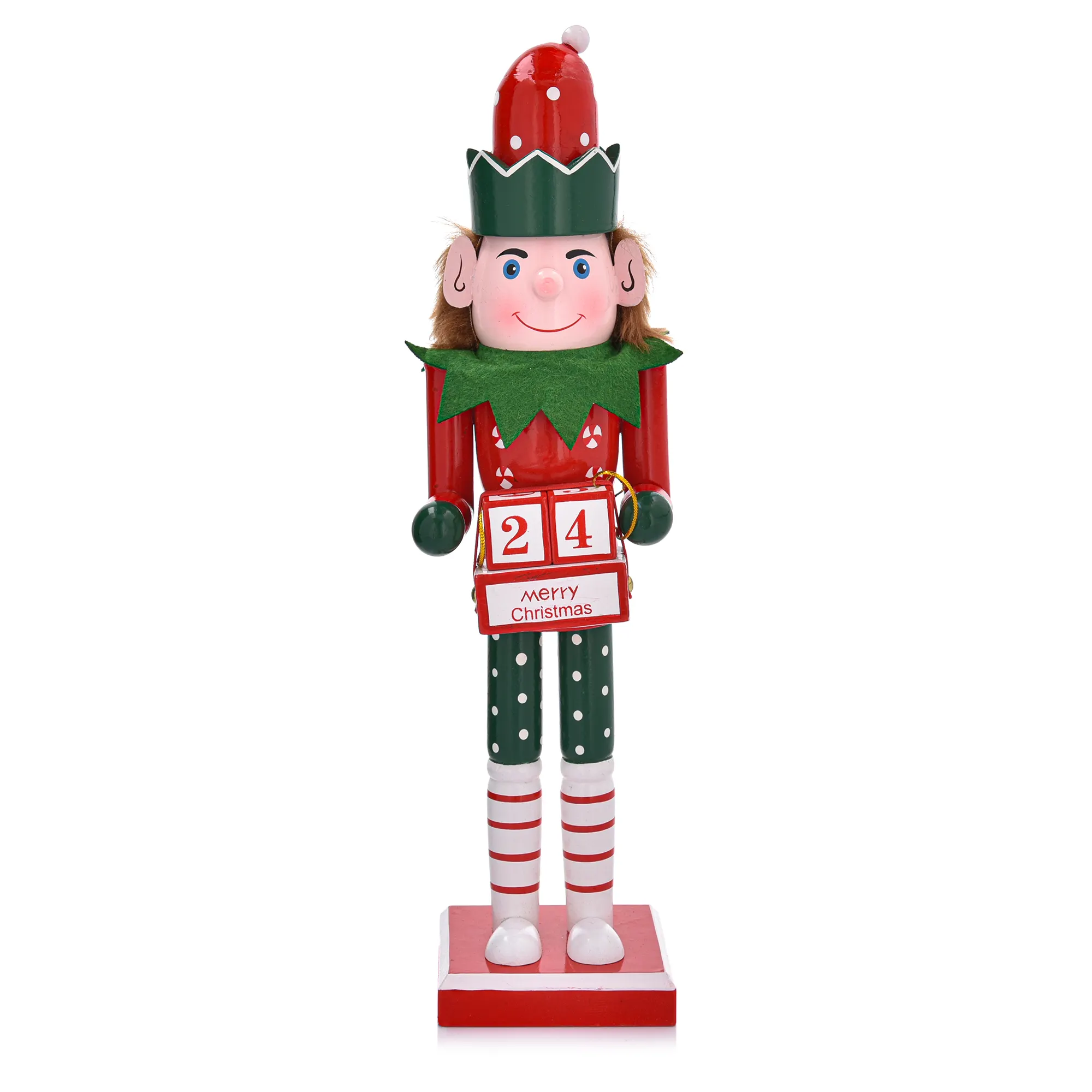 Dekoracja świąteczna - figurka z kalendarzem DUKA NORALF ELF 37 cm czerwono-zielona nutcracker, Święta, drewniany, czerwono-zielony, kalendarz